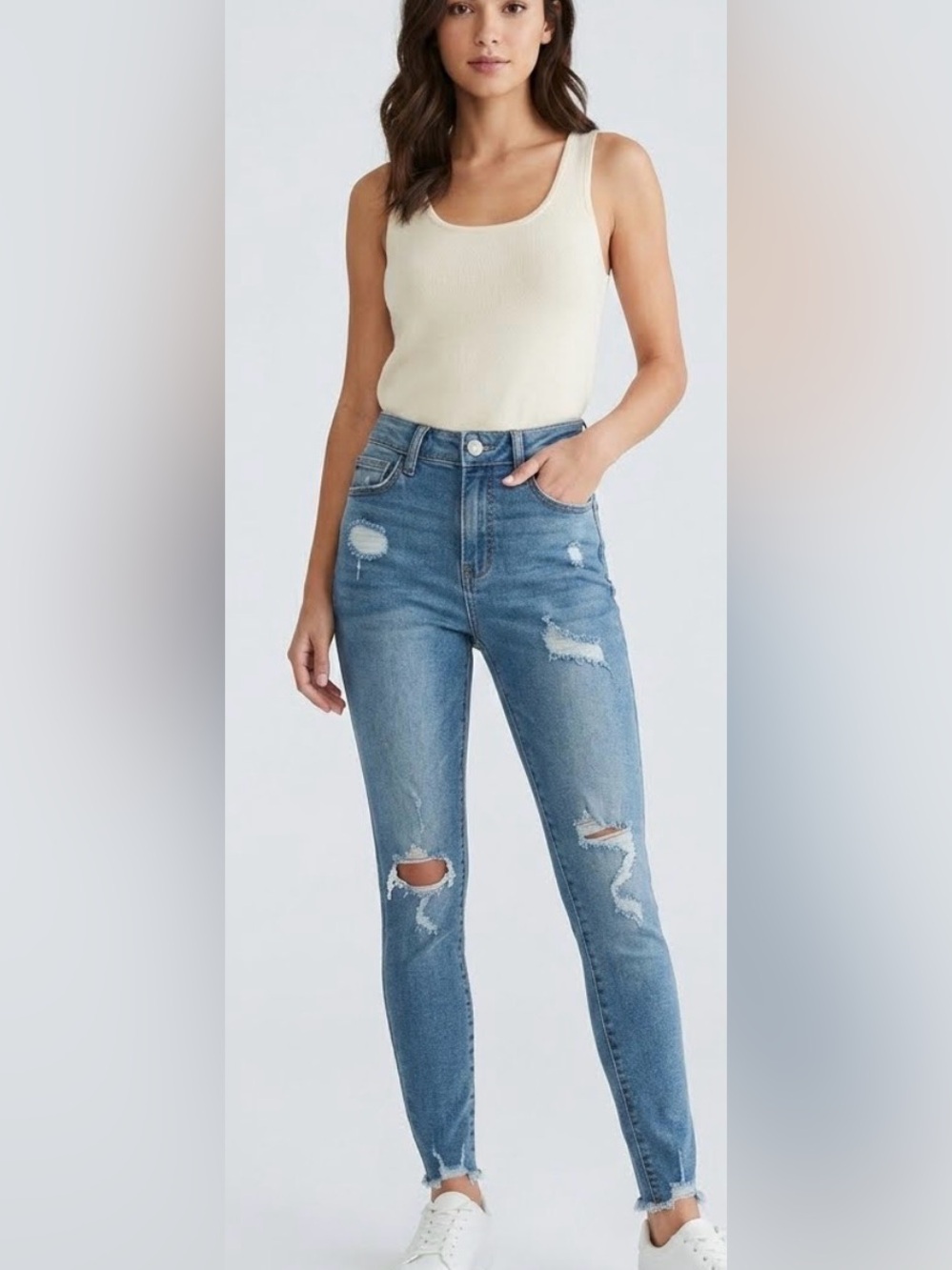 Aeropostale Women's Super High-Rise Distressed Skinny Jeans - Light Blue